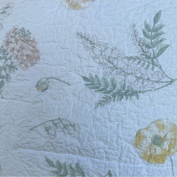 Yves Delorme French Floral Quilted Euro Sham White Mint Green Scallop Edge GUC - Picture 5 of 11